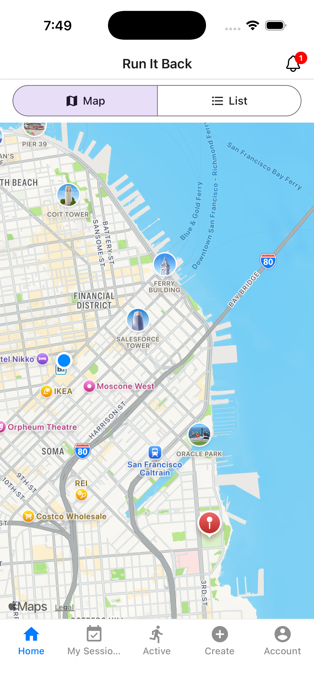 Map with session pins